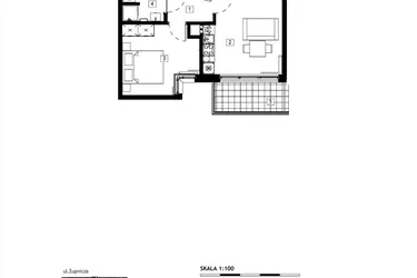 Rzut - Mieszkanie na sprzedaż 2 pokoje o powierzchni 36,91 m² - numer M065 w Żupnicza