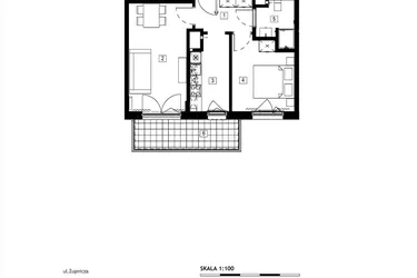 Rzut - Mieszkanie na sprzedaż 2 pokoje o powierzchni 44,14 m² - numer M004 w Żupnicza