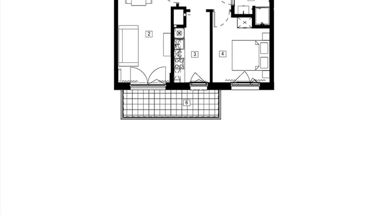 Rzut - Mieszkanie na sprzedaż 2 pokoje o powierzchni 44,14 m² - numer M004 w Żupnicza