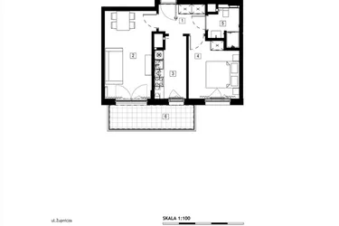 Rzut - Mieszkanie na sprzedaż 2 pokoje o powierzchni 44,05 m² - numer M007 w Żupnicza