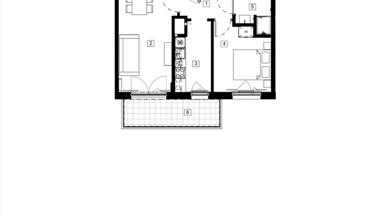 Rzut - Mieszkanie na sprzedaż 2 pokoje o powierzchni 44,05 m² - numer M007 w Żupnicza