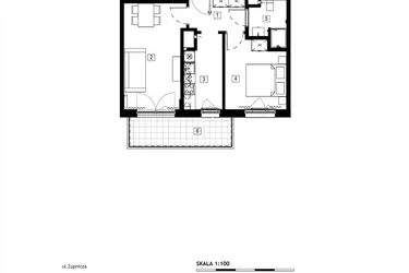 Rzut - Mieszkanie na sprzedaż 2 pokoje o powierzchni 44,13 m² - numer M016 w Żupnicza