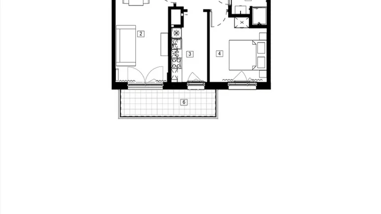 Rzut - Mieszkanie na sprzedaż 2 pokoje o powierzchni 44,13 m² - numer M016 w Żupnicza