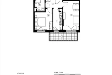 Rzut - Mieszkanie na sprzedaż 2 pokoje o powierzchni 44,88 m² - numer M023 w Żupnicza