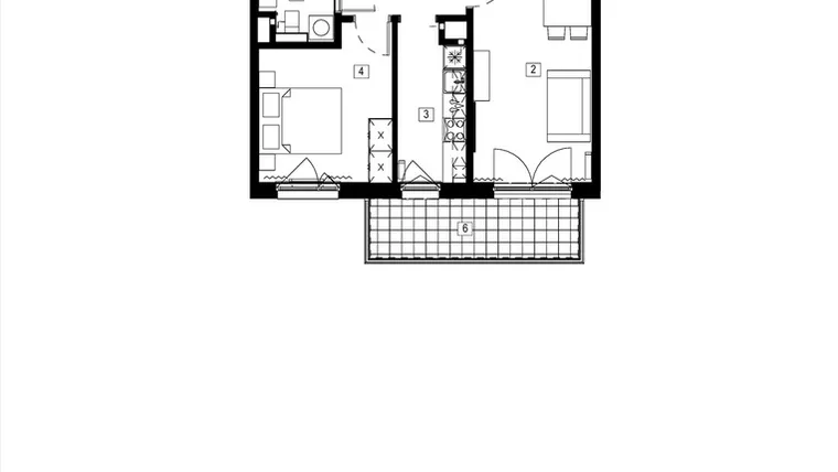 Rzut - Mieszkanie na sprzedaż 2 pokoje o powierzchni 44,88 m² - numer M023 w Żupnicza