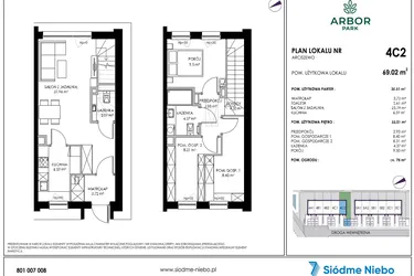 Rzut - Mieszkanie na sprzedaż 4 pokoje o powierzchni 69,02 m² - numer 4C2 w Arbor Park