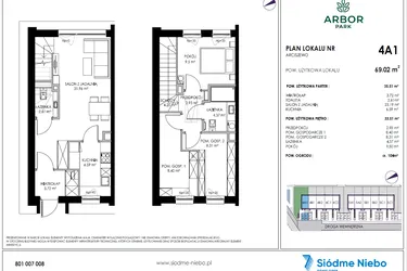 Rzut - Mieszkanie na sprzedaż 4 pokoje o powierzchni 69,02 m² - numer 4A1 w Arbor Park