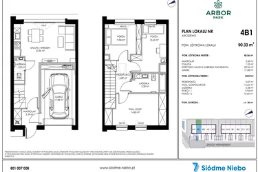 Rzut - Mieszkanie na sprzedaż 4 pokoje o powierzchni 90,33 m² - numer 4B1 w Arbor Park