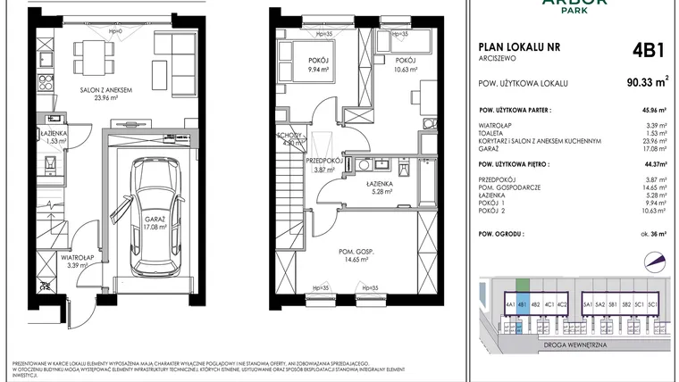 Rzut - Mieszkanie na sprzedaż 4 pokoje o powierzchni 90,33 m² - numer 4B1 w Arbor Park