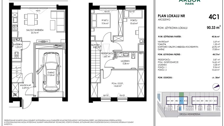 Rzut - Mieszkanie na sprzedaż 4 pokoje o powierzchni 90,33 m² - numer 4C1 w Arbor Park