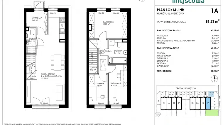 Rzut - Mieszkanie na sprzedaż 4 pokoje o powierzchni 81,38 m² - numer 1A w Nowa Miejscowa