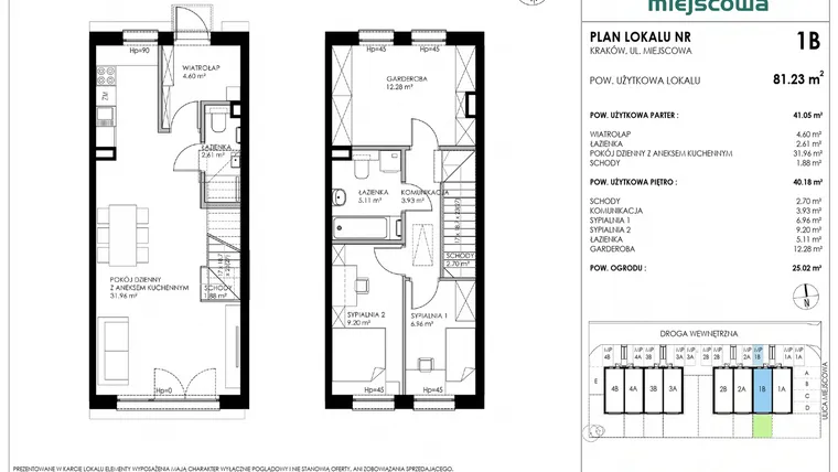 Rzut - Mieszkanie na sprzedaż 4 pokoje o powierzchni 81,38 m² - numer 1B w Nowa Miejscowa