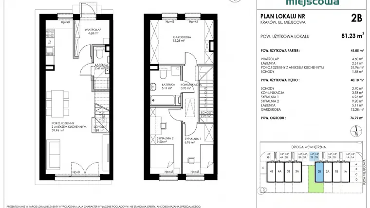 Rzut - Mieszkanie na sprzedaż 4 pokoje o powierzchni 81,38 m² - numer 2B w Nowa Miejscowa