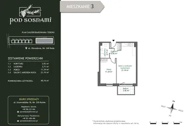Rzut - Mieszkanie na sprzedaż 2 pokoje o powierzchni 40,16 m² - numer 3 w Pod Sosnami