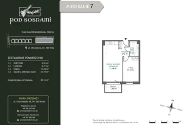 Rzut - Mieszkanie na sprzedaż 2 pokoje o powierzchni 40,16 m² - numer 7 w Pod Sosnami
