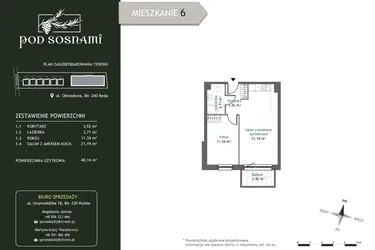 Rzut - Mieszkanie na sprzedaż 2 pokoje o powierzchni 40,16 m² - numer 6 w Pod Sosnami