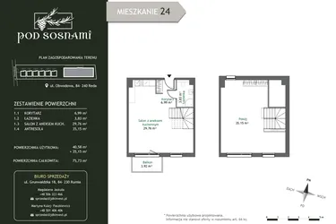 Rzut - Mieszkanie na sprzedaż 2 pokoje o powierzchni 75,73 m² - numer 24 w Pod Sosnami