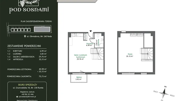 Rzut - Mieszkanie na sprzedaż 2 pokoje o powierzchni 75,73 m² - numer 24 w Pod Sosnami