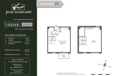 Rzut - Mieszkanie na sprzedaż 2 pokoje o powierzchni 76,47 m² - numer 23 w Pod Sosnami