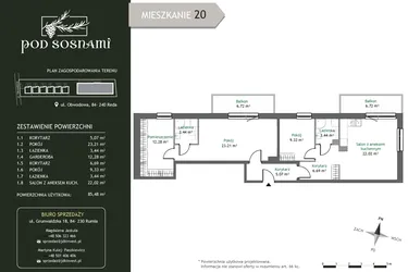 Rzut - Mieszkanie na sprzedaż 4 pokoje o powierzchni 85,48 m² - numer 20 w Pod Sosnami