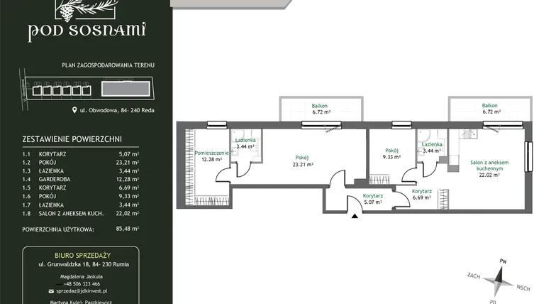 Rzut - Mieszkanie na sprzedaż 4 pokoje o powierzchni 85,48 m² - numer 20 w Pod Sosnami