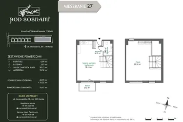 Rzut - Mieszkanie na sprzedaż 2 pokoje o powierzchni 76,47 m² - numer 27 w Pod Sosnami
