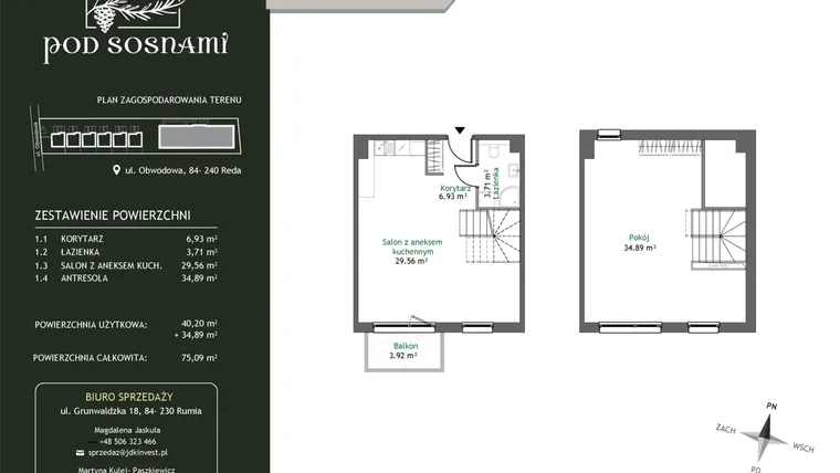 Rzut - Mieszkanie na sprzedaż 2 pokoje o powierzchni 75,09 m² - numer 25 w Pod Sosnami