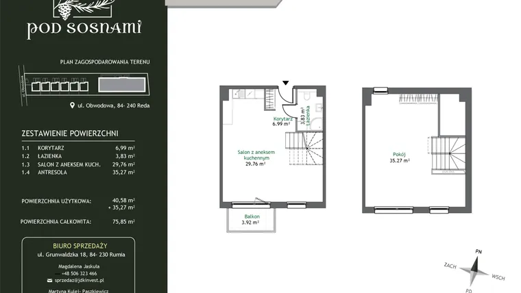 Rzut - Mieszkanie na sprzedaż 2 pokoje o powierzchni 75,85 m² - numer 28 w Pod Sosnami