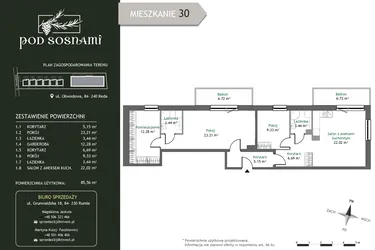 Rzut - Mieszkanie na sprzedaż 4 pokoje o powierzchni 85,56 m² - numer 30 w Pod Sosnami