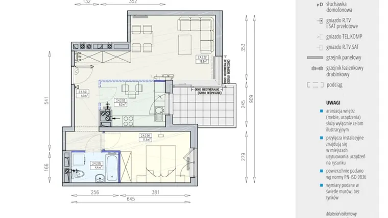 Rzut - Mieszkanie na sprzedaż 2 pokoje o powierzchni 50,47 m² - numer M15 2/4/2/2k w Olimpia Port