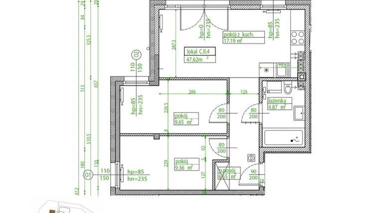 Rzut - Mieszkanie na sprzedaż 3 pokoje o powierzchni 48,95 m² - numer C.II.4 w Villa Rosenthal