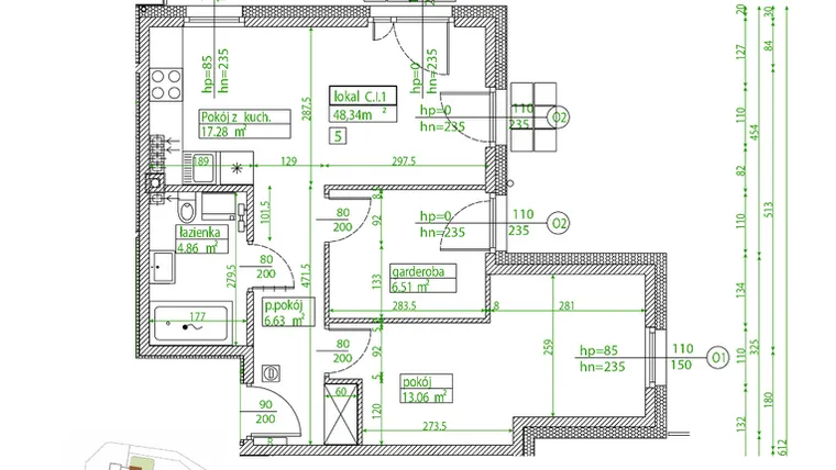 Rzut - Mieszkanie na sprzedaż 3 pokoje o powierzchni 48,22 m² - numer C.I.1 w Villa Rosenthal