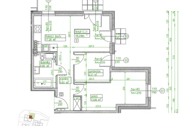Rzut - Mieszkanie na sprzedaż 3 pokoje o powierzchni 48,22 m² - numer C.I.1 w Villa Rosenthal