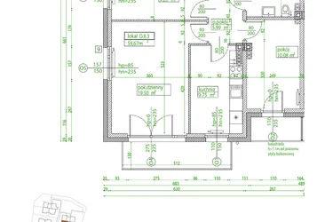 Rzut - Mieszkanie na sprzedaż 3 pokoje o powierzchni 59,5 m² - numer D.II.3 w Villa Rosenthal
