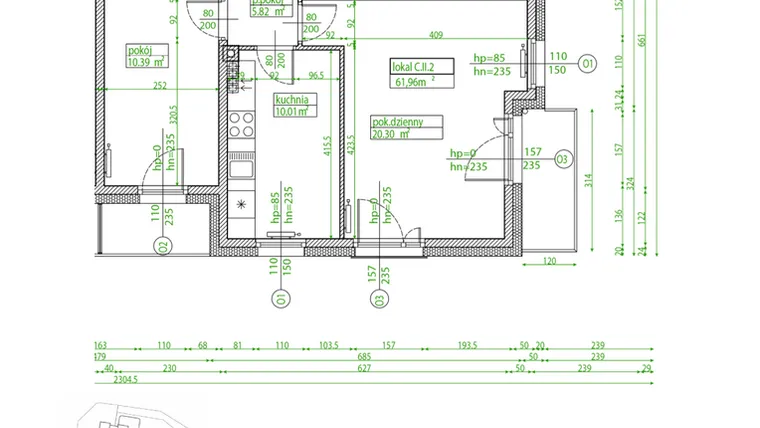 Rzut - Mieszkanie na sprzedaż 3 pokoje o powierzchni 61,33 m² - numer C.II.2 w Villa Rosenthal