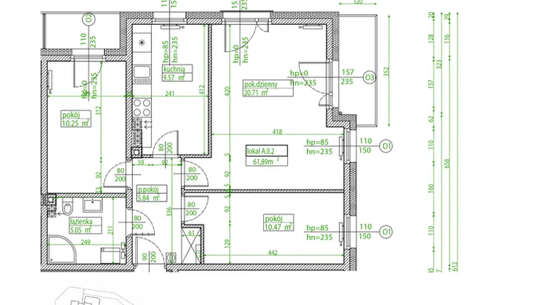 Rzut - Mieszkanie na sprzedaż 3 pokoje o powierzchni 62,51 m² - numer A.II.2 w Villa Rosenthal