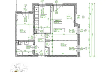 Rzut - Mieszkanie na sprzedaż 3 pokoje o powierzchni 60,78 m² - numer B.I.2 w Villa Rosenthal