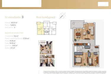 Rzut - Mieszkanie na sprzedaż 3 pokoje o powierzchni 66,28 m² - numer 51.3 w Dębowa 51