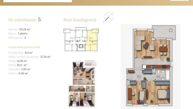 Rzut - Mieszkanie na sprzedaż 3 pokoje o powierzchni 66,22 m² - numer 51.5 w Dębowa 51