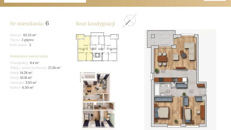 Rzut - Mieszkanie na sprzedaż 3 pokoje o powierzchni 66,26 m² - numer 51.6 w Dębowa 51