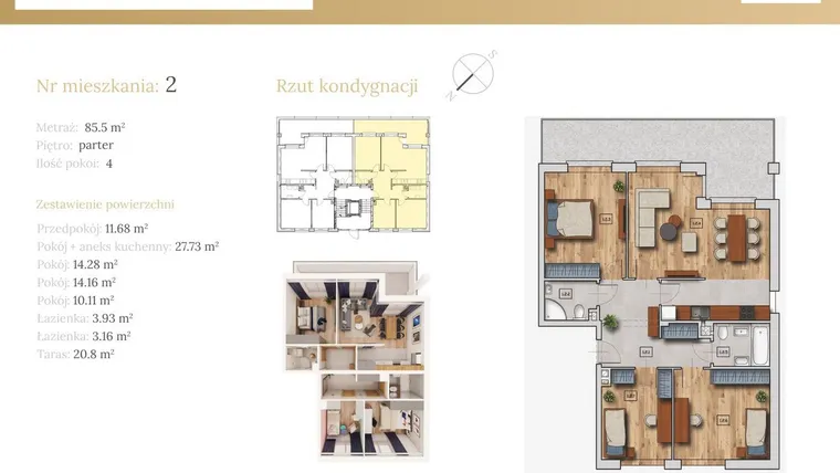 Rzut - Mieszkanie na sprzedaż 4 pokoje o powierzchni 86,34 m² - numer 51A.2 w Dębowa 51