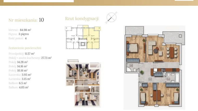 Rzut - Mieszkanie na sprzedaż 4 pokoje o powierzchni 86,44 m² - numer 51A.10 w Dębowa 51