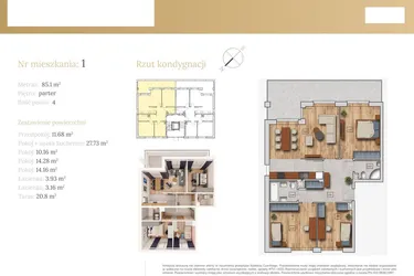 Rzut - Mieszkanie na sprzedaż 4 pokoje o powierzchni 86,58 m² - numer 51B.1 w Dębowa 51
