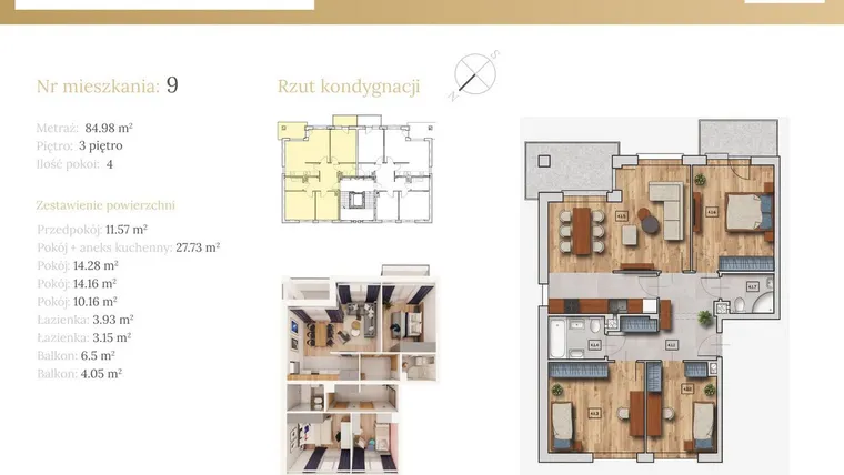 Rzut - Mieszkanie na sprzedaż 4 pokoje o powierzchni 86,13 m² - numer 51B.9 w Dębowa 51