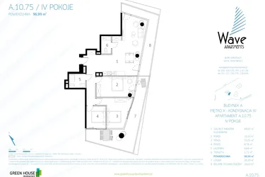 Rzut - Mieszkanie na sprzedaż 4 pokoje o powierzchni 97,73 m² - numer A.10.75 w Wave Międzyzdroje Resort & Spa