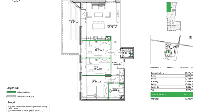 Rzut - Mieszkanie na sprzedaż 4 pokoje o powierzchni 83,08 m² - numer B-35 w U Przybyszewskiego