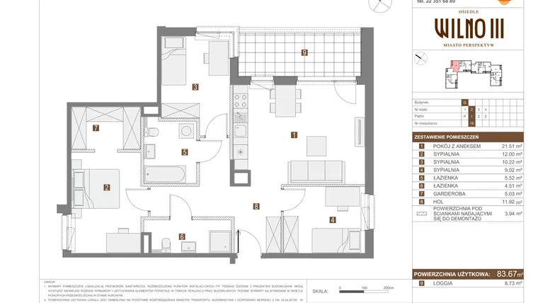 Rzut - Mieszkanie na sprzedaż 4 pokoje o powierzchni 84 m² - numer III.G.16 w Osiedle Wilno
