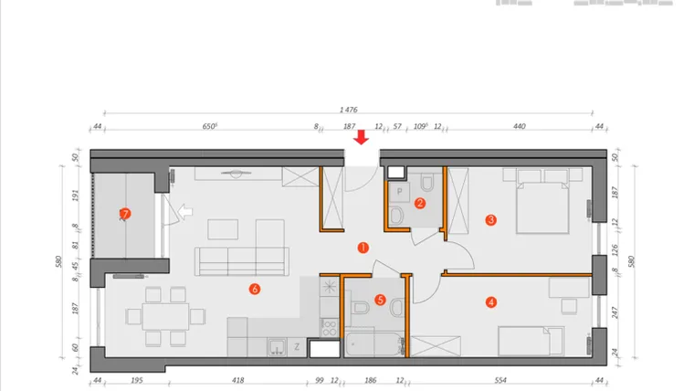 Rzut - Mieszkanie na sprzedaż 3 pokoje o powierzchni 77,67 m² - numer M24/63 w Platanowy Park