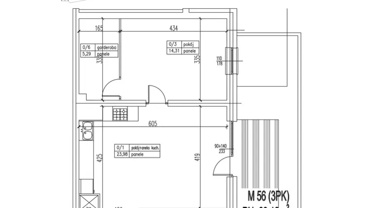 Rzut - Mieszkanie na sprzedaż 3 pokoje o powierzchni 63,12 m² - numer A.M-56 w Apartamenty Przystań