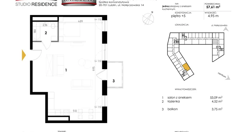 Rzut - Mieszkanie na sprzedaż 4 pokoje o powierzchni 115,22 m² - numer 83 w Studio Residence